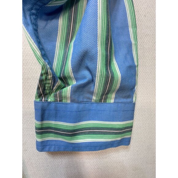Tommy Hilfiger 80's 2 Ply Fabric Mens Button Up Shirt Size XXL Blue Green Stripe - Picture 9 of 12